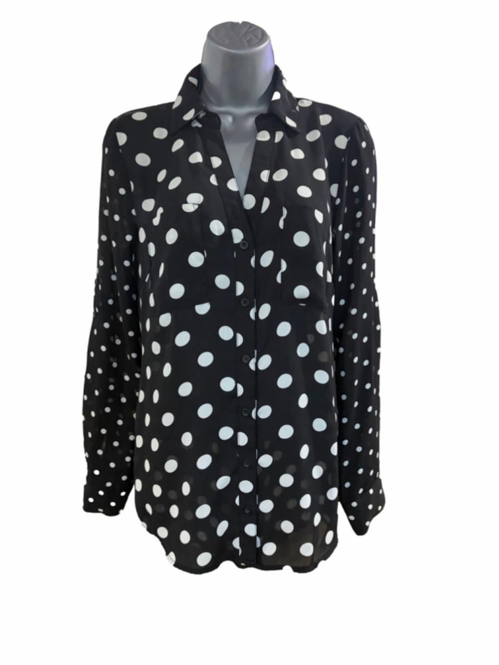 Women's My Michelle Polka Dot Button Down Shirt, Size M, Black and White